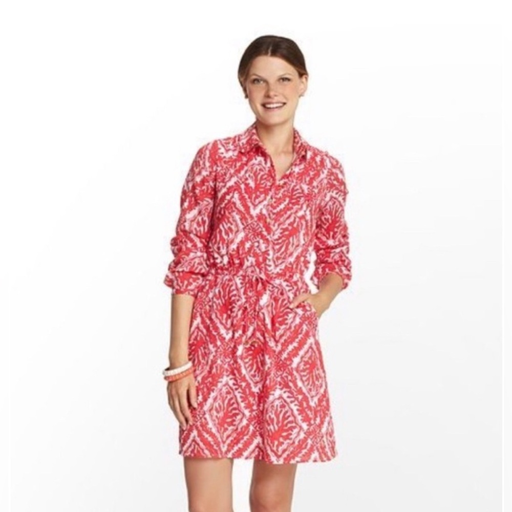 Lilly Pulitzer long Sleeve Buttoned dress Coral Reef Dress size 6 - Picture 3 of 10